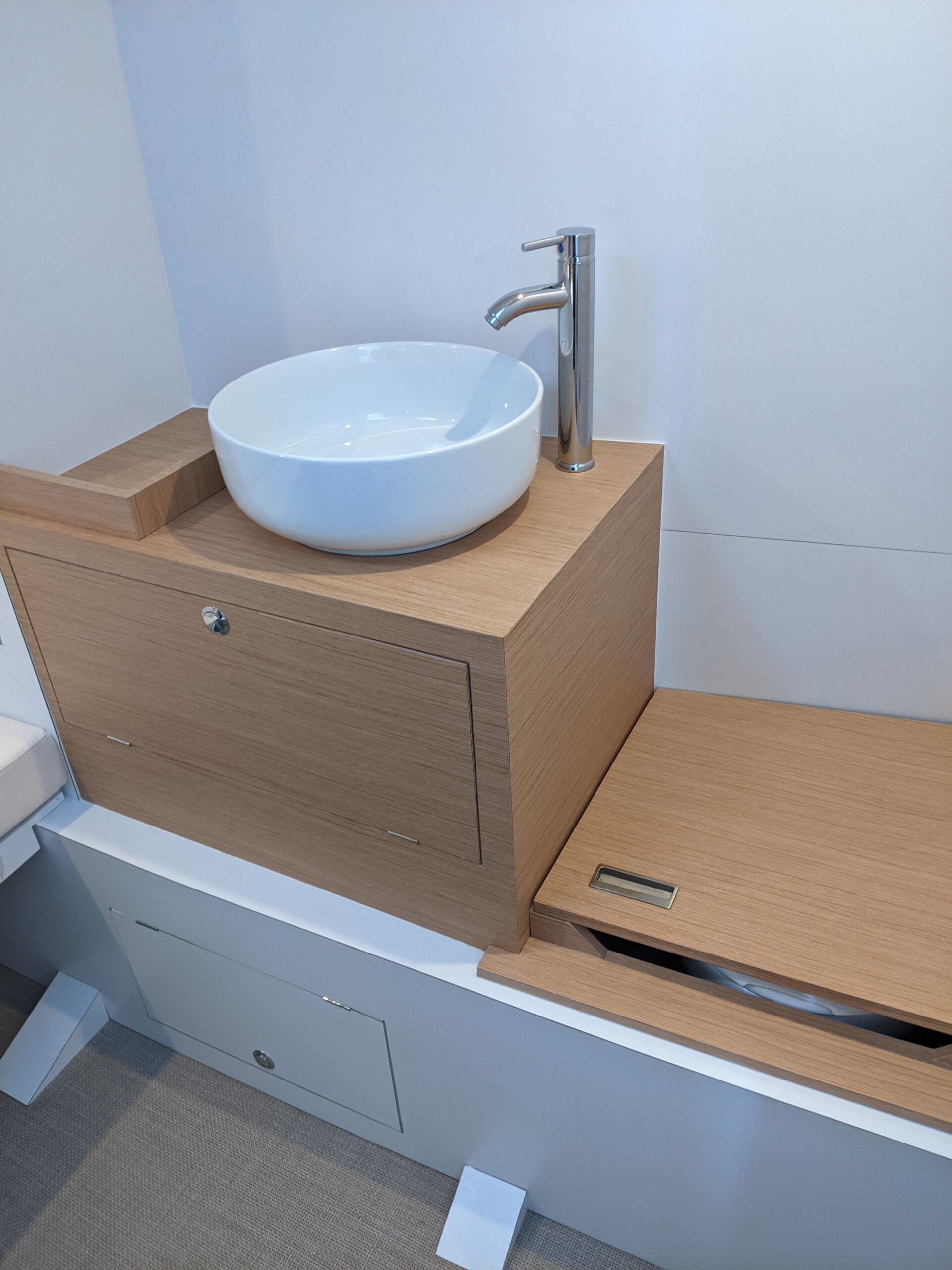 cabin with toilet and washbasin day boat motor yacht