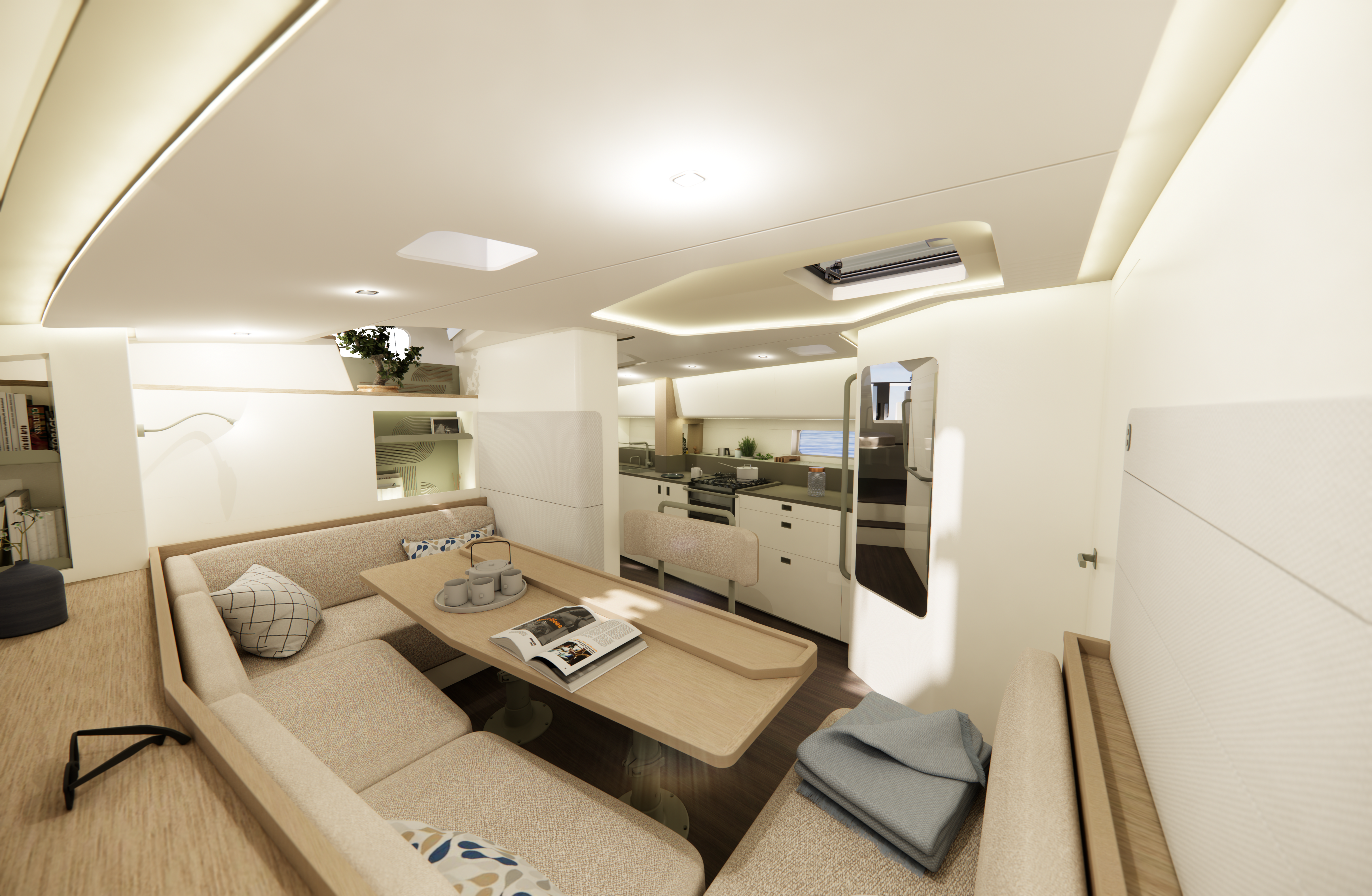 blue water sailing yacht interior efficient well thought dream racer boats design