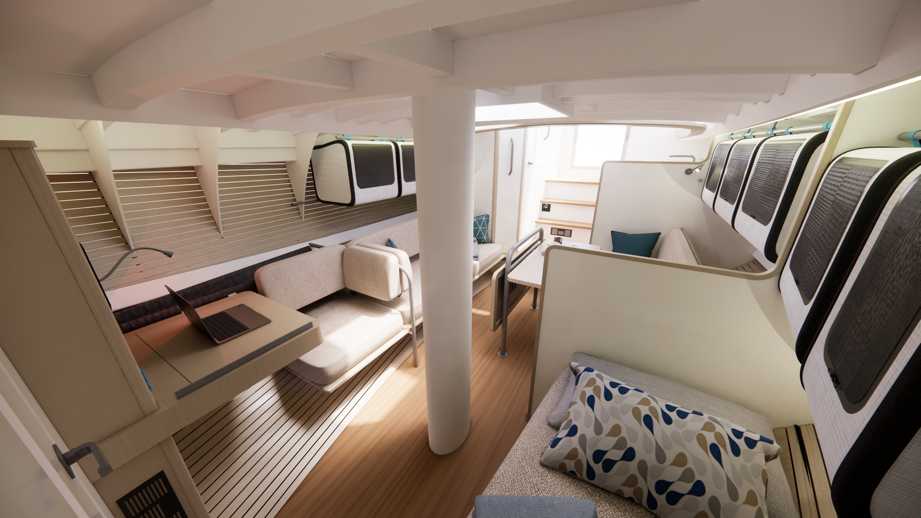 Traditionnal sailboat interior refurbishment featuring efficient space planning and authentic maritime design